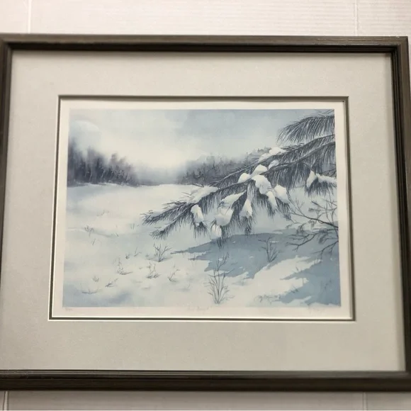 Winter Landscape Framed Artwork Signed - Picture 2 of 16